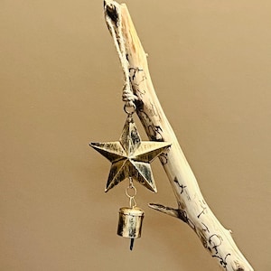 Handmade Iron Star with Bell Hanging windchime garden bells, Star shape Bells wall decor, Vintage Chimes, Sustainable Iron Stars and bells