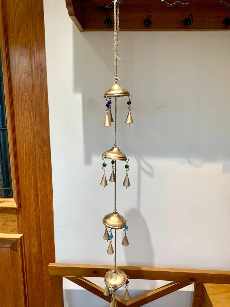HANGING Bells on Umbrella DECORATION Indian Wall Door Window Hanging Iron cone Bells Chimes Mobiles Wind Chimes Bells Decorations Boho decor image 10