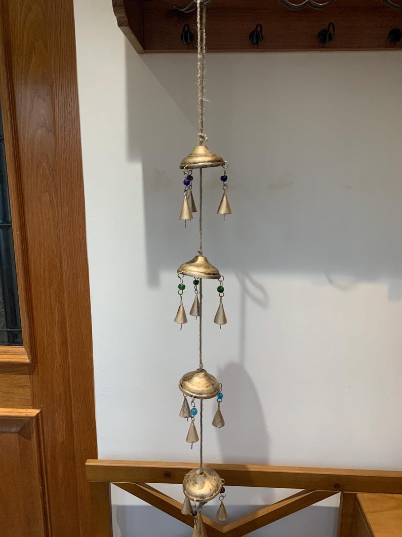 HANGING Bells on Umbrella DECORATION Indian Wall Door Window Hanging Iron cone Bells Chimes Mobiles Wind Chimes Bells Decorations Boho decor image 7