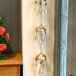 HANGING Bells on Umbrella DECORATION Indian Wall Door Window Hanging Iron cone Bells Chimes Mobiles Wind Chimes Bells Decorations Boho decor image 2
