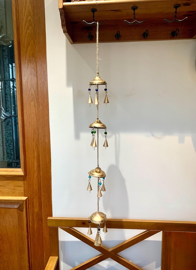 HANGING Bells on Umbrella DECORATION Indian Wall Door Window Hanging Iron cone Bells Chimes Mobiles Wind Chimes Bells Decorations Boho decor image 3