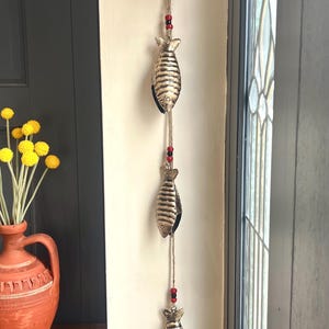 Recycled Iron Fish Bells With Beads on Jute Rope Handmade 3 Fish Bell ...