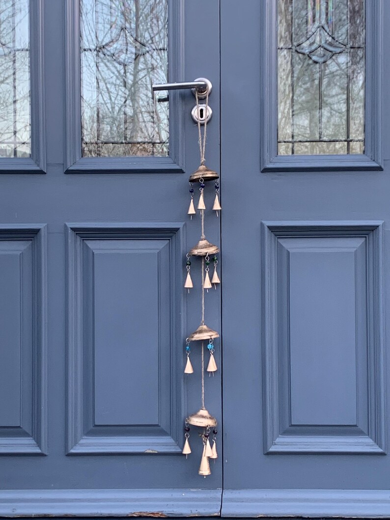 HANGING Bells on Umbrella DECORATION Indian Wall Door Window Hanging Iron cone Bells Chimes Mobiles Wind Chimes Bells Decorations Boho decor image 4