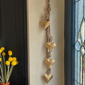 Handmade Rustic Heart shape Bells Garland Recycled Iron Tin Heart Hanging Chime Boho Decor – Love Wedding Gift, Wind Chime,Suncatcher mobile