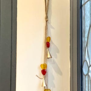 Iron cone Bells with glass beads hanging windchime Indian Iron Tin gold Bells mobile Farmhouse Wind Chime, Boho, Vintage, Garden,patio Decor
