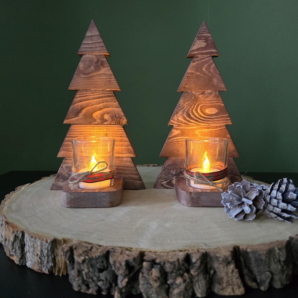 Wooden Christmas Tree with Candle - Rustic Handmade Holiday Decor, Eco-Friendly, Unique Christmas Decoration for Home & Office, Cozy Winter