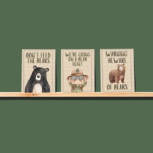 Modelo de placas de aniversário de caça ao urso | Placas digitais instantâneas | Personalize e imprima