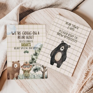 Modelo de convite para festa de aniversário de caça ao urso | Convite digital instantâneo | Personalize e imprima