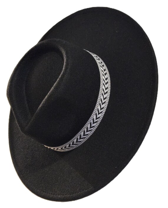 Black Fedora with Patterned Band Simplicity Adult Feather Trilby Wool Fedora Hats, Black  main image 4