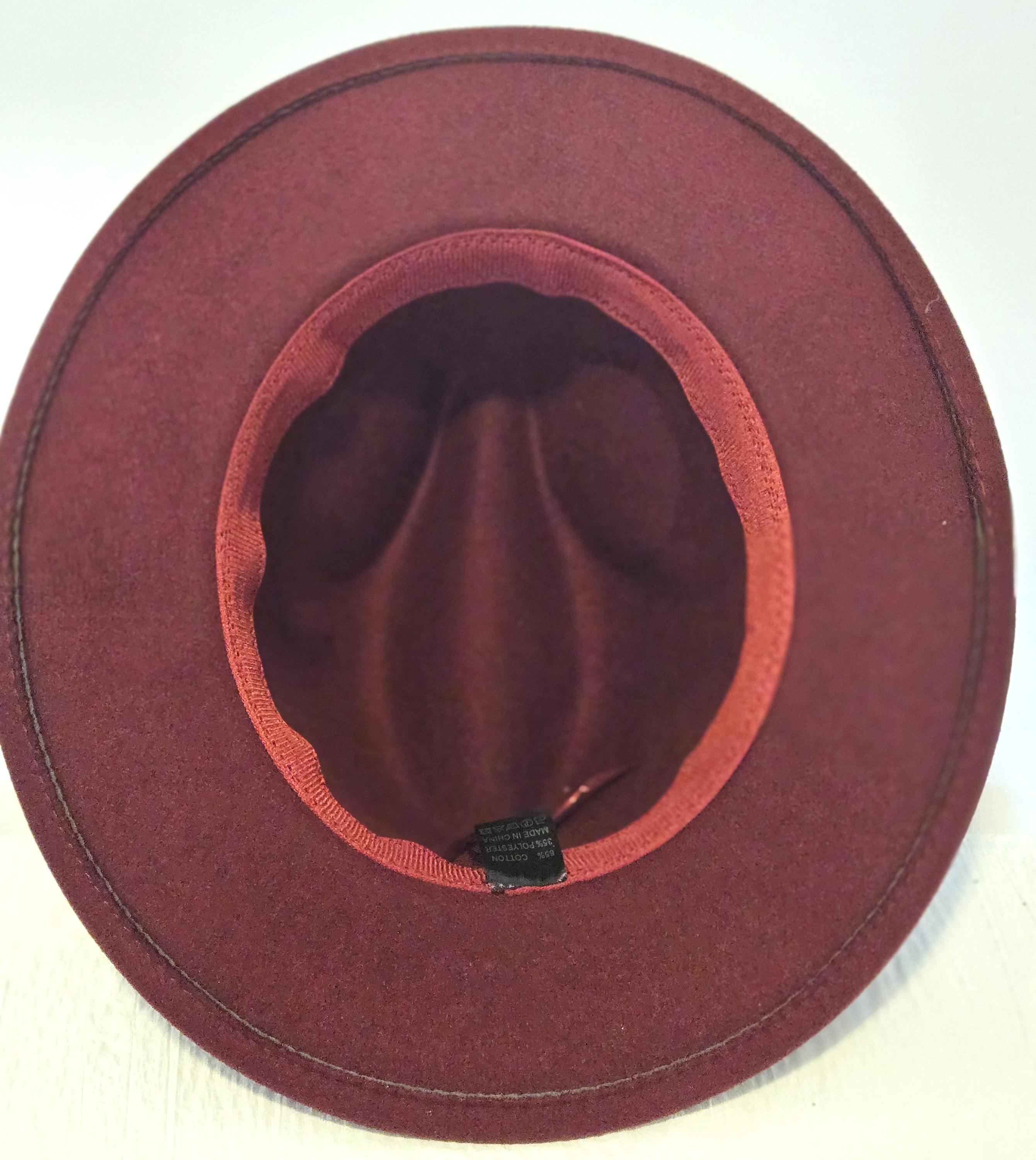 Wool Felt Wide-Brim Hat with Burgundy Band and Gold Chain Accent Felt Hat Wide Brim Burgundy - Etsy main image 2