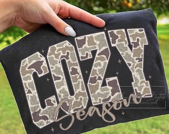 Cozy Season Camo Western PNG, Camouflage Sublimation Design For Shirt Png, Camo Cozy Season, Retro Camo Country Distressed Varsity Cowboy