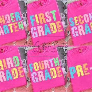 Preppy Back to School Floral PNG Bundle, First Day Designs, Retro Teacher Shirt, Neon Sublimation, Grades Kindergarten to Third Grade
