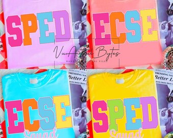Retro Neon Back to School PNG Bundle, Distressed Special Education Designs, SPED ECSE Teacher Sublimation, Colorful School Occupation