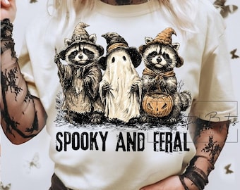 Retro Spooky Feral Raccoon PNG, Creepy Cute Halloween Ghost Raccoon, Feral Girl Design, Funny Halloween Mama Shirt Sublimation