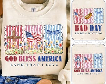 God Bless America PNG, 4th of July Bow Design, USA Flag Png, Retro Patriotic PNG, Christian Independence Day, Women's America Shirt Design