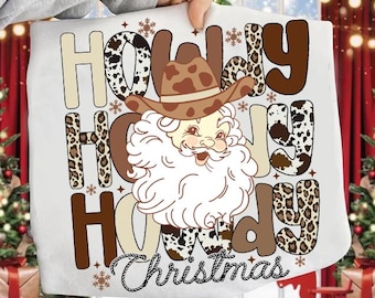 Leopard Howdy Christmas PNG, Western Cowboy Christmas Design, Santa Holiday PNG, Cowgirl Christmas Graphic, Coquette Christmas PNG