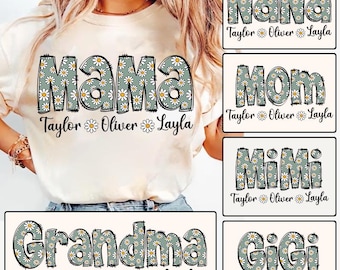 Personalized Floral Mama PNG, Custom Name Mom Bundle, Gigi Mimi Nana PNG, Preppy Mother's Day Design, Cute Mom Gift Clipart