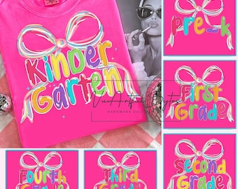 Pacchetto Ritorno a Scuola PNG, Design per Maglietta "Primo Giorno di Scuola" per Insegnanti Preppy, Stampa a Sublimazione "Colorful Coquette", Pre-k 1a/2a/3a/4a Elementare