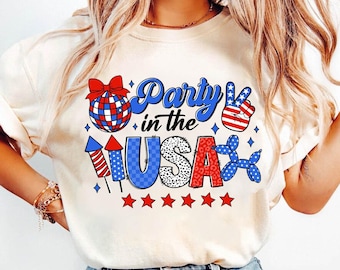 Party in the USA PNG, Retro 4th of July, Independence Day Sublimation, USA Patriotic Design, America Vintage Clipart