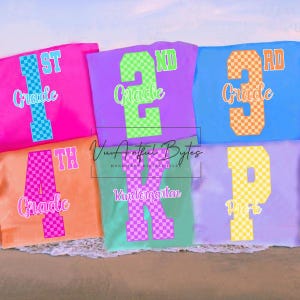 Neon Varsity Grade PNG Bundle, Preppy Back to School Design for Pre-K to 3rd Grade, Colorful Teacher Shirt Sublimation, First Day Graphic