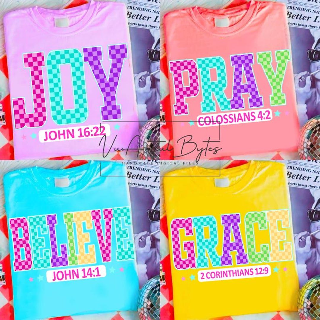 Bible Bundle Neon PNG, Pray Hope Blessed Design, Checkered Jesus ...