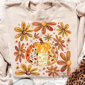 Glitter Boho Fall Floral Pumpkin, Autumn Pumpkin Floral, Glitter Fall Png, Fall Flower Pumpkin, Fall Leaf Png, Glitter Pumpkin Shirt Design