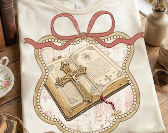 Vintage Thrifted Book Jesus PNG, Christian Cross Design, grand-mère core chemise graphique, Coquette Cottagecore ovale cadre Bible sublimation