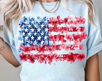 Flower brushstroke America flag png, floral USA flag png, patriotic 4th of July design, Jesus Christian png, girly patriotic sublimation png