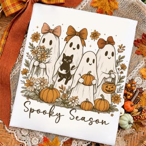 Preppy Floral Ghost PNG, Floral Ghost Patchwork Design, Fall Pumpkin Autumn Graphic, Tis the Season Halloween Sublimation Download