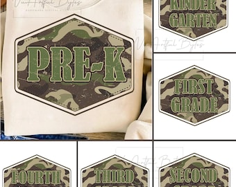 Pacote de camuflagem de volta às aulas PNG, sublimação para meninos no primeiro dia de aula, design de camisa camuflada elegante, escola em estilo militar, arte de volta às aulas
