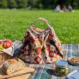 Multi Purpose Fabric Carrier Bag, Casserole Carrier, Pot Holder Bag, Baking Dish Tote, Reusable Grocery Bag, Handmade Kitchen Bag