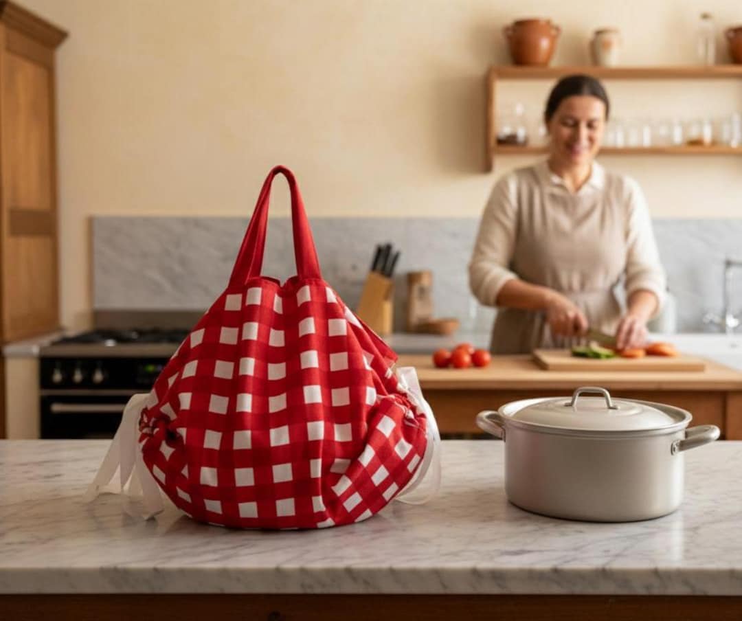 Red Gingham Casserole Carrier, Insulated Picnic Pot Bag