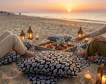 Picnic Set with 4 Cushions & Rug, Handmade Carry Bag, Waterproof Picnic Blanket, Modern Picnic Box, Picnic Kit for 4 People