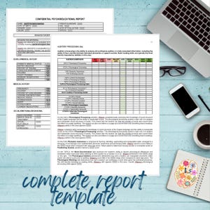 Complete Psychoeducational Assessment / Testing Report Template / Shell / Form for clinical and school paychologists