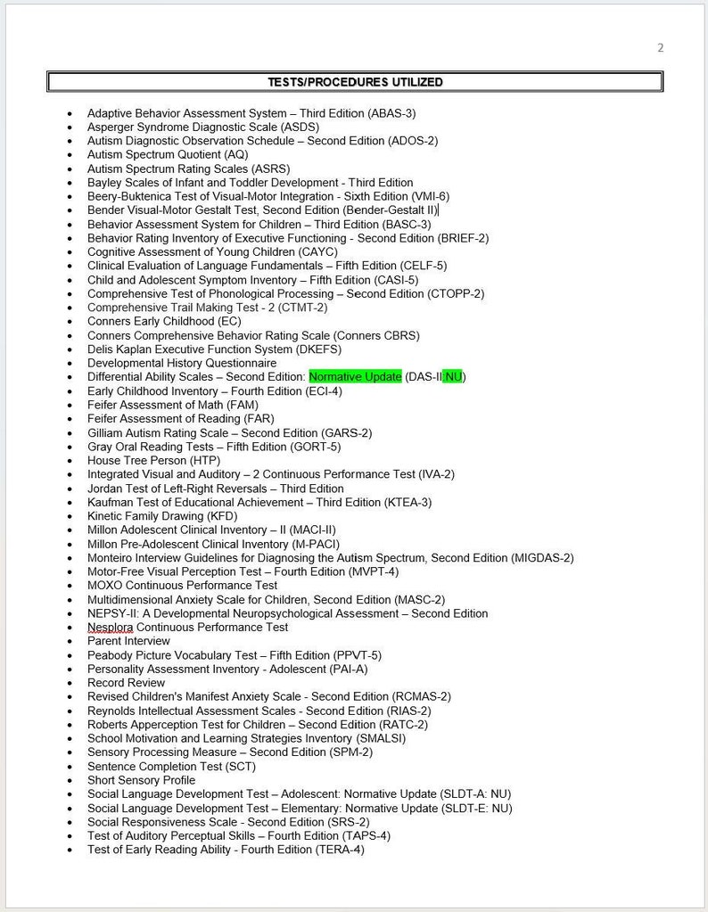 Complete Psychoeducational Assessment / Testing Report Template / Shell ...