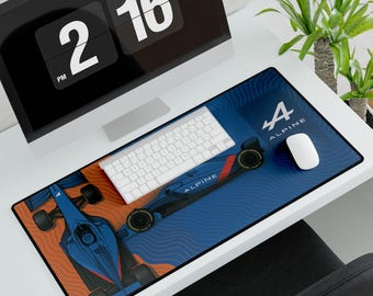 Racing Car Desk Mat | Blue Orange Formula One Track Mousepad