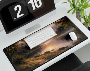 Sunset Mountain Lake landscape Desk Mat | Scenic Nature Mouse Pad