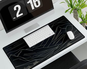 Minimal Mountain Line Art Desk Mat | Large Gaming Mousepad
