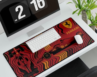 Ferrari Race Car Desk Mat | Red Formula One Track Art