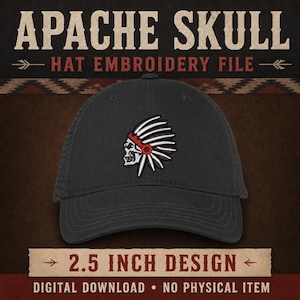 Apache Hat Embroidery File, 2.5 Inch DST PES Download