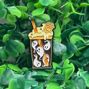 Ghost Drink Enamel Pin | Halloween Coffee Pin | Spooky Cute Aesthetic | RIP Cup Pin | Trick or Treat Accessory | Ghost Lover Gift