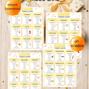 Birthday Taboo Game, Forbidden Words Game, Taboo Cards Printable, Family Game, Group Game