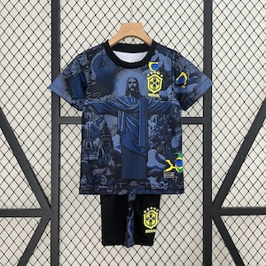 Kids Brazil X Jesus Edition Football Jersey - Brasil Kids Personalized Sports Kits - Customizable Football Kits with Name and Number