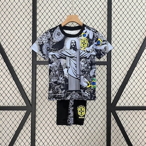 Kids Brazil X Jesus Edition Football Jersey - Brasil Kids Personalized Sports Kits - Customizable Football Kits with Name and Number