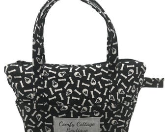 Skull and Bones Mini Tote Keychain Wallet - shown with optional matching Wristlet -  Add On available