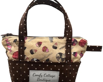 Halloween Candy Mini Tote Keychain Wallet - shown with optional matching Wristlet -  Add On available