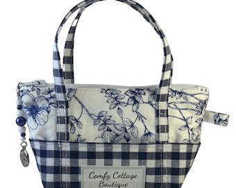 Dark Cottage Blue Mini Tote Keychain Wallet - with free zipper pull