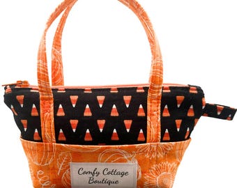 Pumpkin and Candy Mini Tote Keychain Wallet - shown with optional matching Wristlet -  Add On available