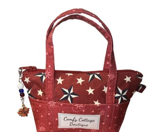 Mini Tote Keychain Wallet - Star Design with Free Zipper Pull