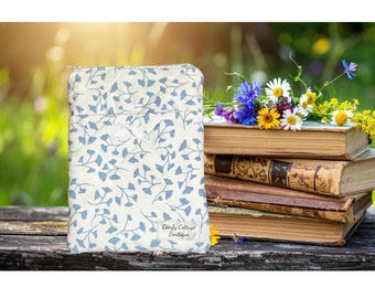 Light Blue Cottage Book Sleeve for Medium book and also fits a Kindle Paperwhite with free matching cord keeper